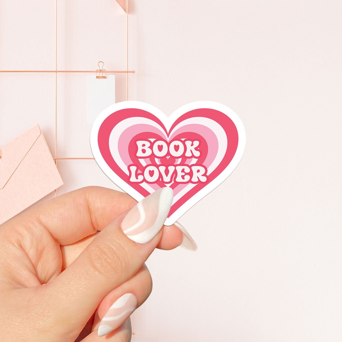 Discover Pink Heartshape Book Lover Sticker