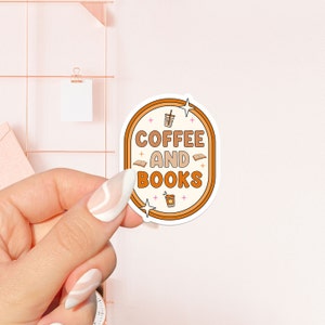 Adesivo Caffè e Libri, adesivo libresco, regalo per amanti dei libri, merchandising libresco, adesivo Kindle, lettore di e-book, amante della lettura, e-reader