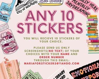 Any 10 stickers of YOUR choice , bookish Sticker, book lover gift, bookish Merch , Kindle Sticker, Smut Reader, reading lover, e-reader