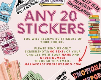 Any 20 sticker of YOUR choice , bookish Sticker, book lover gift, bookish Merch , Kindle Sticker, Smut Reader, reading lover, e-reader