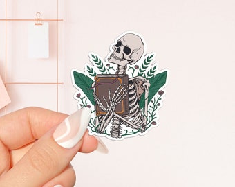 Skeleton holding a book Sticker , bookish Sticker ,book lover gift , bookish Merch , Kindle Sticker , Smut Reader , reading lover, e-reader