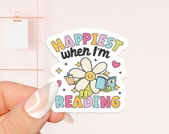 Happiest when I am reading Sticker, bookish Sticker, book lover gift, bookish Merch, Kindle Sticker, Smut Reader, reading lover, e-reader