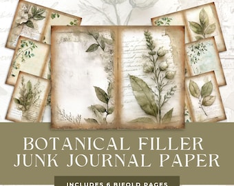 Botanical Bifold Junk Journal Pages, Herbal Nature Printable Paper, Vintage Greenery Half Papers, Cottage Garden Paper Pack, Rustic Plants