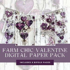 Farm Chic Valentines Junk Journal Seiten, gealtertes weißes Scheunenholz Texturen druckbares Papier, Herzen Scrapbook Zubehör, Kartenherstellung