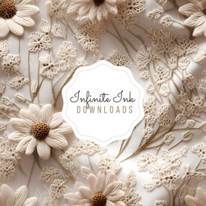 May include: A white background with a white, cream, and brown floral design. The design features delicate flowers and leaves. The text "Infinite Ink DOWNLOADS" is in the center of the image.