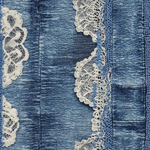 Denim with Lace Seamless Pattern, Faux Blue Jeans Digital Download, Trendy Girly Lacy Jeans Repeating Design, POD Fabric Sublimation