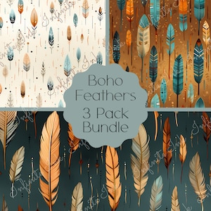 Boho tribal veren naadloze patroonbundel, turquoise veren en pijlen herhalende ontwerpen, digitale download, POD stofsublimatie