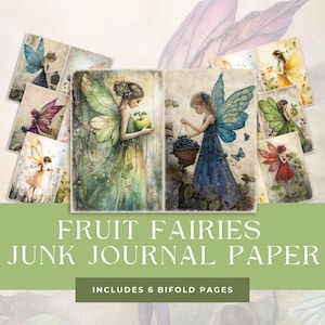 Páginas de diario de hadas, paquete de papel de hadas de frutas de primavera y verano, descarga digital de jardín mágico, imprimibles de fantasía caprichosa