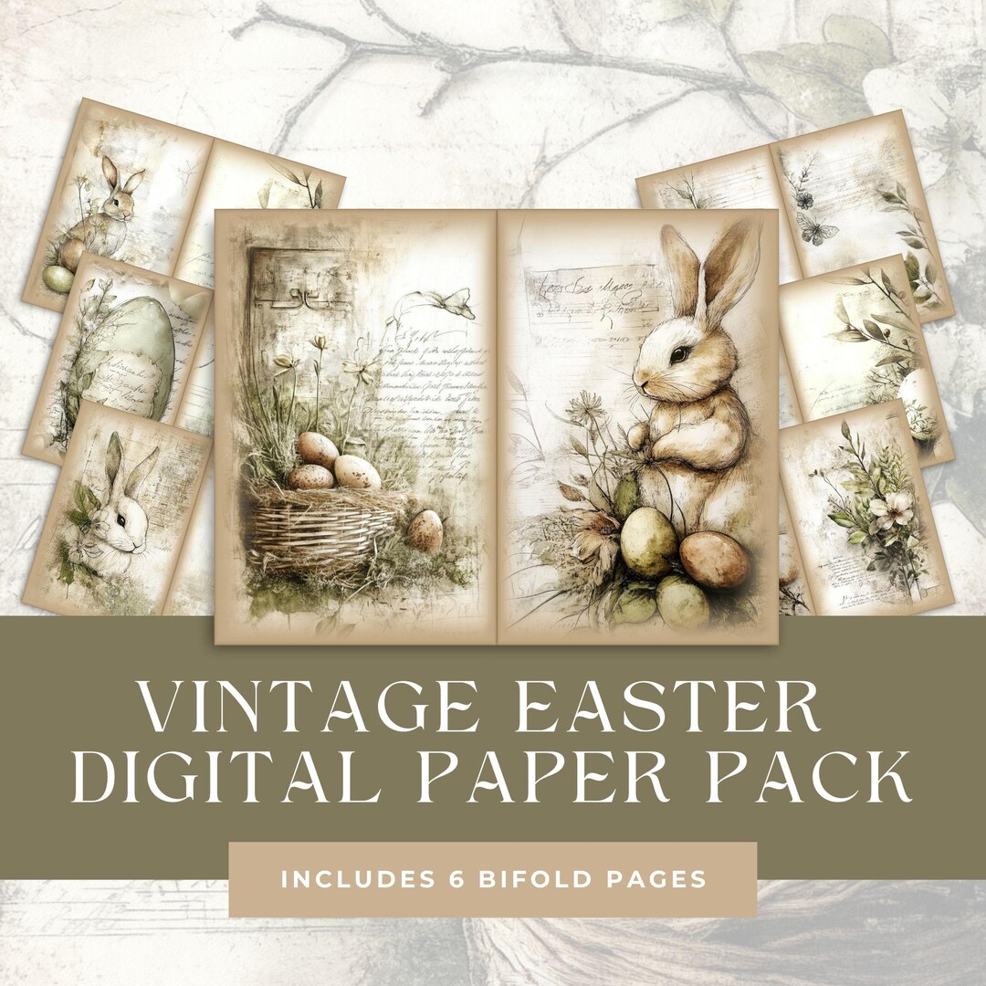 Easter Bifold Junk Journal Pages, Spring Bunny Eggs, Vintage Botanical ...