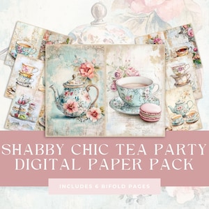 Paquete de papel plegable Shabby Chic Tea Party, páginas de diario basura con motivos florales vintage, papeles de media página con motivos primaverales vintage, suministros para hacer tarjetas con álbumes de recortes