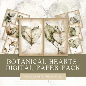 Botanical Valentines Bifold Junk Journal Pages, Leafy Greenery Nature Printable Paper, Botany Plant Lover Half Papers, Leaves Digital Pack