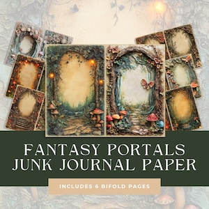 Fantasy Portals Junk Journal, grillige bosranden afdrukbare pagina's, natuurframes Paper Pack, magische sprookjestuin digitale download