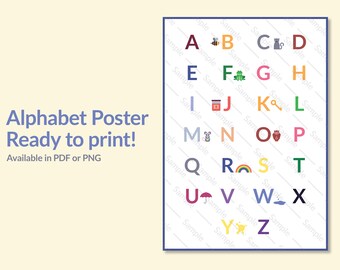 Printable Alphabet Poster | English Learning for Kids, Homeschooling, Classroom Resources, Simple Pictures, Infographic, Digital Download