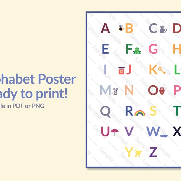 Printable Alphabet Poster | English Learning for Kids, Homeschooling, Classroom Resources, Simple Pictures, Infographic, Digital Download