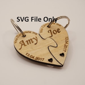 SOLO SVG - File SVG Heart Puzzle Keyring - File Heart Puzzle solo per taglio laser