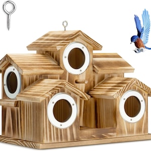 Handcrafted 5-Hole Wooden Birdhouse | Perfect for Cardinals Finches and More | Hanging Birdhouse for Garden and Courtyard Décor