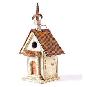 Rustic Charm 13.25" H Wooden Church Birdhouse | Hanging Bird House for Outdoor Decor