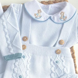 Naar huis gaan pasgeboren jongen eerste outfit gebreide baby pasgeboren jongen kleding - gebreide kleding baby gebreide baby footie baby paard thema