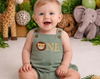 Wild One Birthday Romper – Wild One Outfit - Embroidered Overalls - Cake Smash photos outfit - Embroidered Corduroy Romper