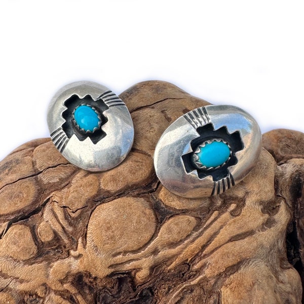 Vintage 70’s Shadowbox Turquoise Sterling Silver Stud Earrings