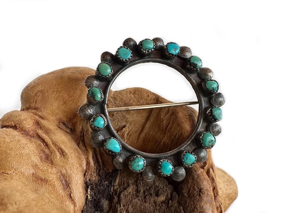 Early Vintage Native American Zuni Turquoise Needle Sterling Silver Ring Old Early Vintage Native American Zuni Turquoise Needle Sterling Silver Ring Old