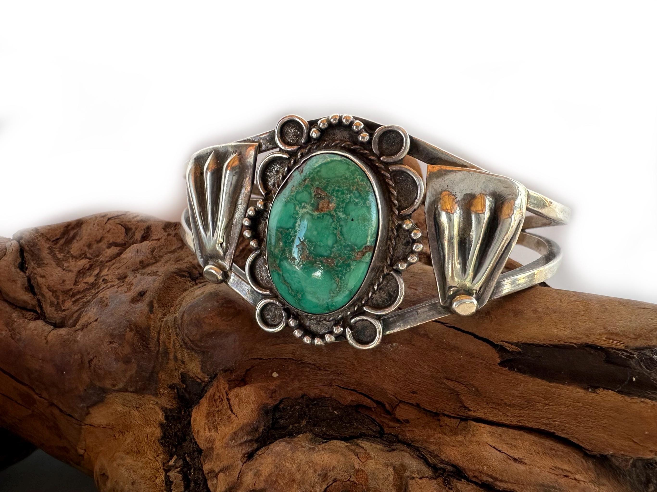 Old Pawn Vintage Navajo Kingman Turquoise Sterling Silver Cuff Bracelet ...