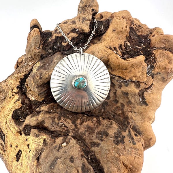 Vintage Navajo Turquoise Sterling Silver Concho Native American Necklace