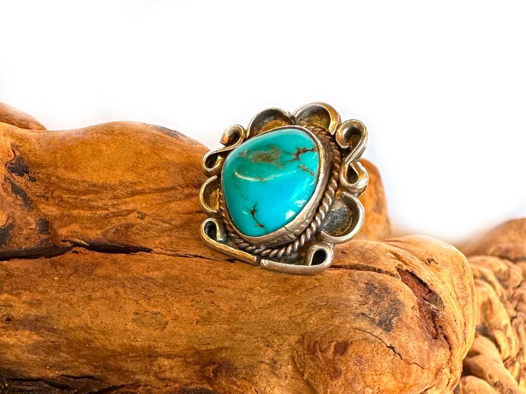 Vintage Navajo Turquoise Sterling Silver Ring Size 6 - E21 - Etsy