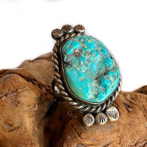 Vintage Raw Nugget Turquoise Sterling Silver Ring Size 5 - E25