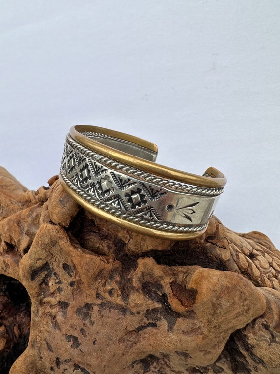 Vintage 5 Row Sterling Silver and Brass Navajo Ma… - image 2