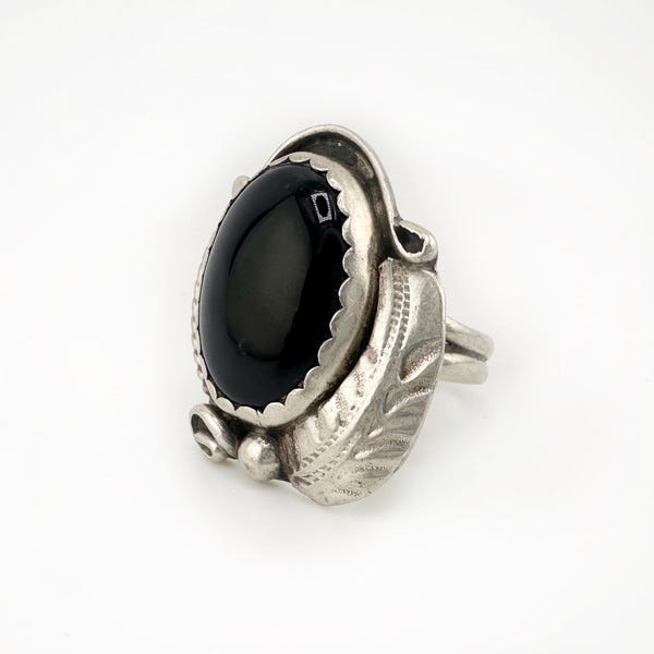 Vintage Navajo Black Onyx Sterling Silver Big Statement Ring Size 9