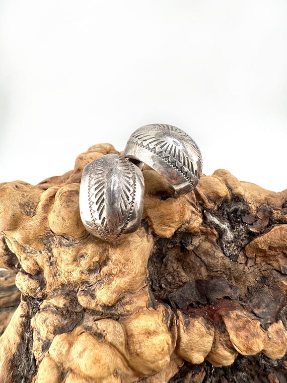 Vintage Navajo Stamped Sterling Silver Hoop Earrings
