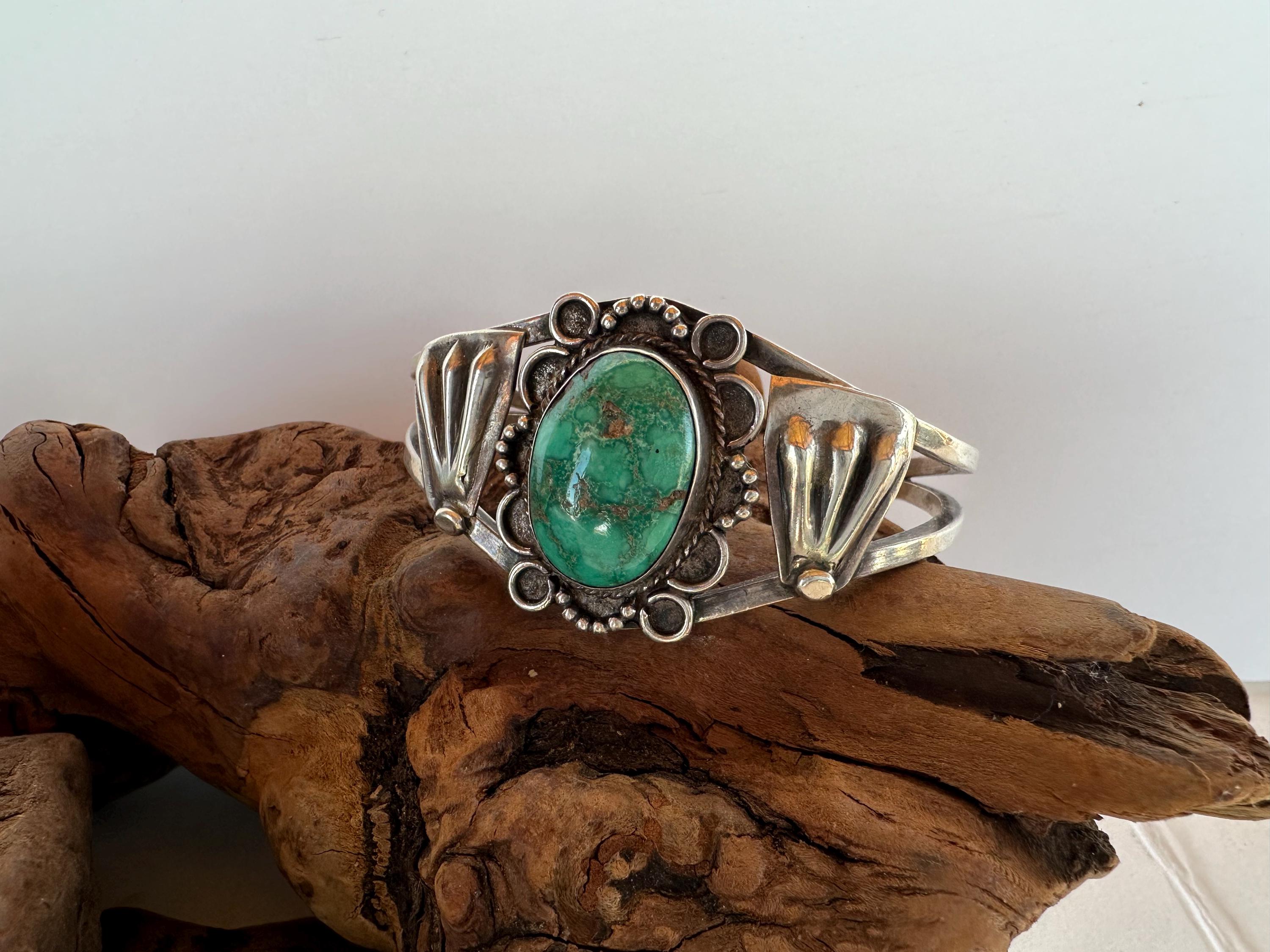 Old Pawn Vintage Navajo Kingman Turquoise Sterling Silver Cuff Bracelet ...