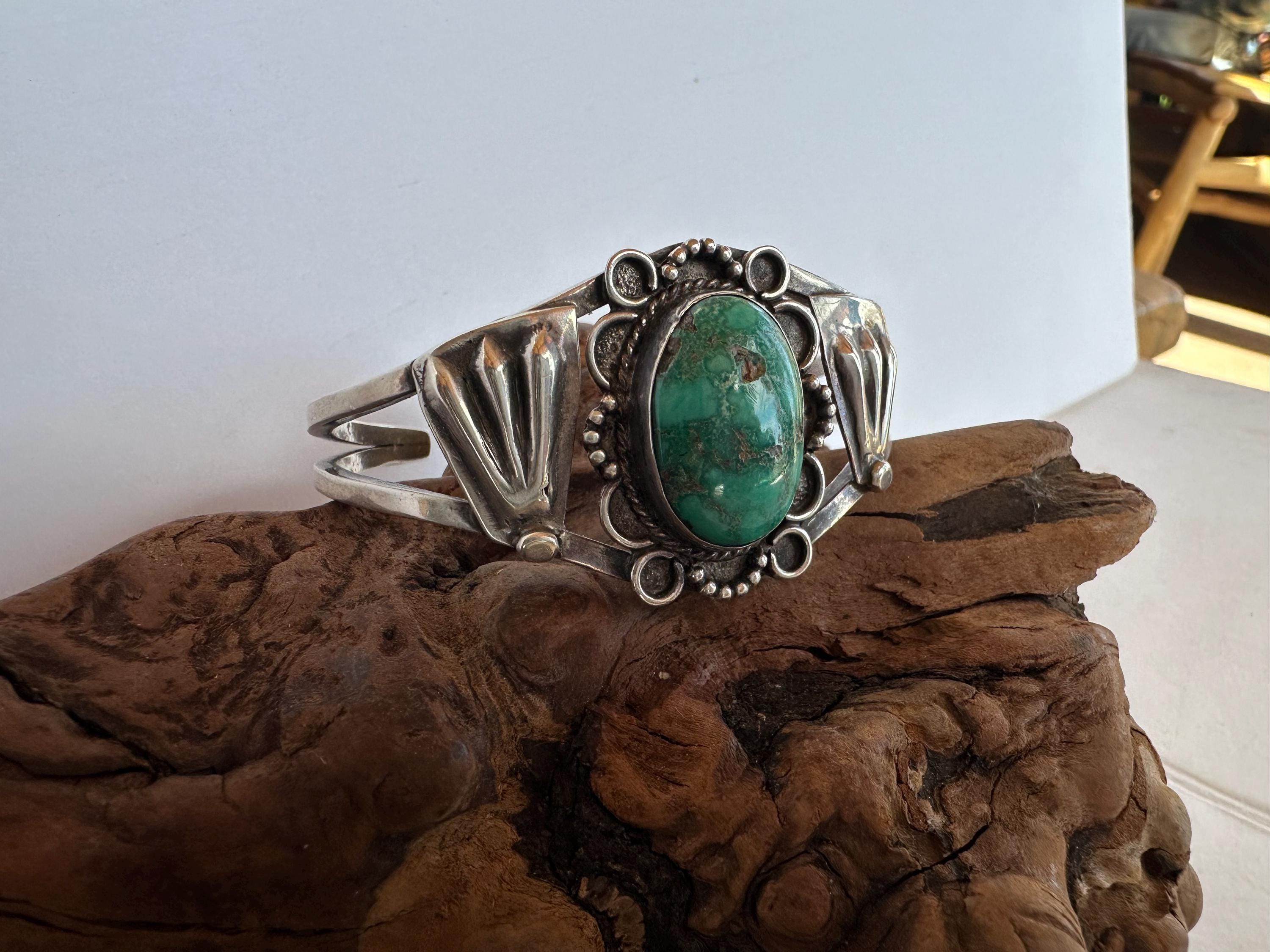 Old Pawn Vintage Navajo Kingman Turquoise Sterling Silver Cuff Bracelet ...