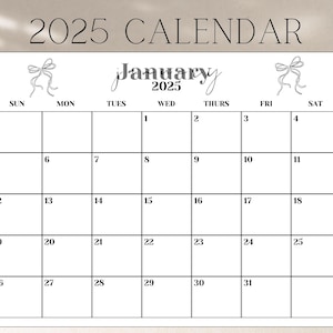 2025 PRINTABLE CALENDAR | 2025 DIGITAL Calendar | Cute 2025 monthly planner | 2025 Printable planner to keep organized | Bow planner