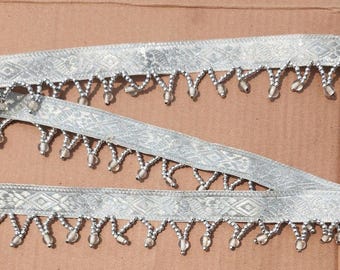 1.25" Silver Beaded Fringe with Metallic Silver Lace (sold by the yard)