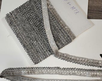 0.75" Metallic Silver Lace with Silver Beads Trim (sold by the yard)