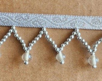 Metallic Silver Beaded Fringe: 1.5" Lace Trim (Sold by the Yard)