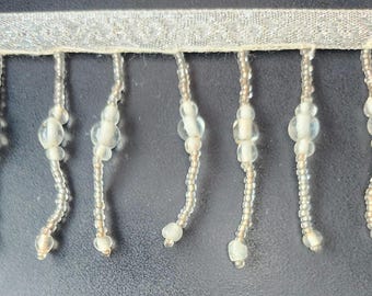 2.5" Glass Beaded Fringe with Metallic Silver Lace (sold by the yard)