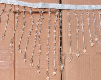8" Clear Crystal Beaded Fringe with Metallic Silver Lace (sold by the yard)