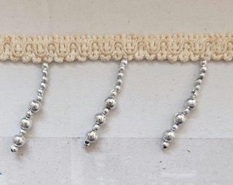 2" Silver Beaded Fringe with Lace (sold by the yard)
