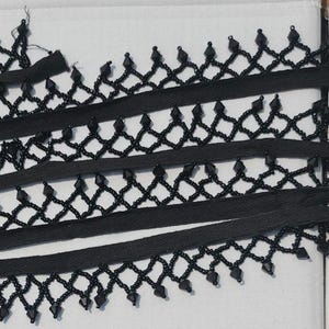 1&quot; Metallic Black Beaded Fringe with  Lace (sold by the yard)