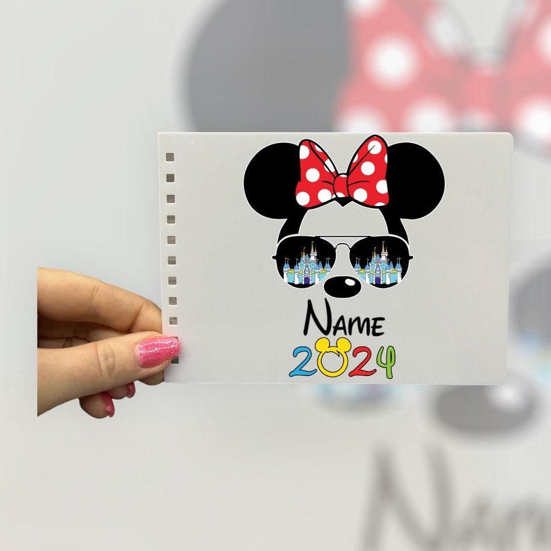 Personalised Disney A6 Autograph Book. Various designs. Signature Character Book. Minnie Glasses