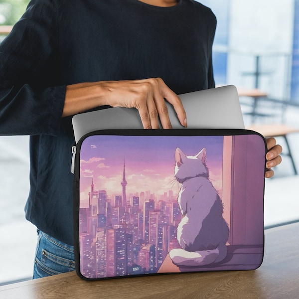 Anime Cat Gift Pastel Laptop Coverings Lofi Art Tablet Cover Anime Kitten Computer Sleeve Cat Person Gift Lofi Anime Animal Case Birthday