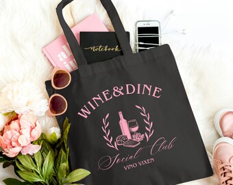 Coquette Wine Lovers Gift Cotton Canvas Tote Bags Social Club Preppy Aesthetic Casual Tote Bag Charcuterie Winery Vino Vixen Coquett Bag