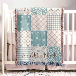 Personalisierte Blumen Baby Decke Mädchen Blume Patchwork Decke Grün Kinderzimmer Dekorationen Neugeborenen Andenken Benutzerdefinierte Baby Mädchen Geschenk mit Namen