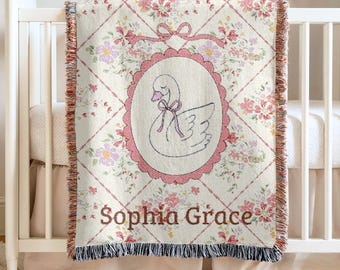 Personalized Baby Blanket Girls Swan Nursery Decorations Customized Name Blanket Personal Baby Shower Gift Custom Newborn Keepsake Gift