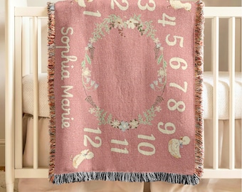 Personalized Milestone Baby Blanket Goose Nursery Decoration Baby Girl Blanket First Middle Name Blanket Baby Shower Gift Newborn Keepsake