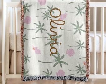 Baby Girl Name Blanket Personalized Ocean Nursery Decoration Seashells Baby Blanket Girls Under The Sea Baby Shower Gift Newborn Keepsake