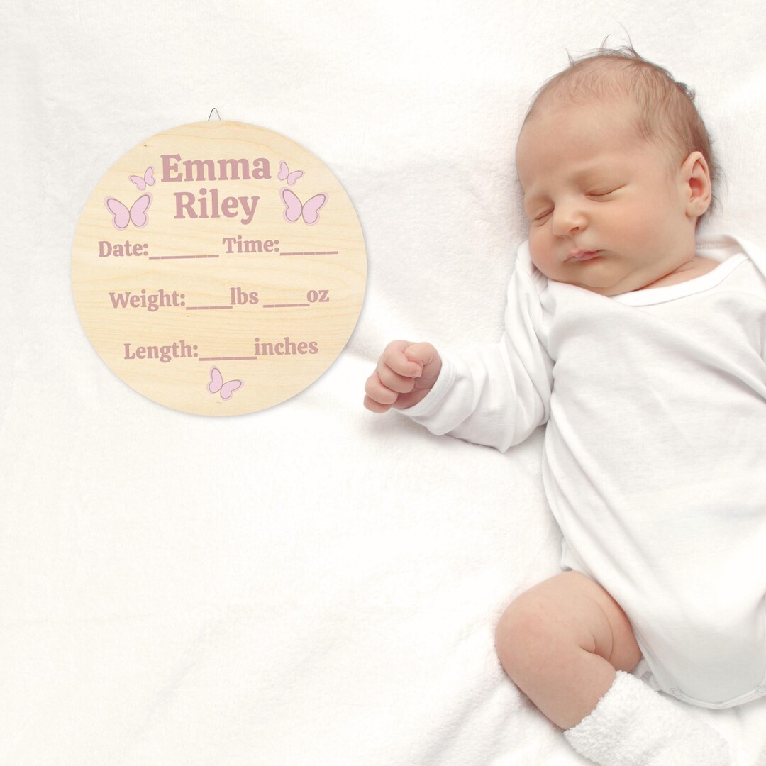 Butterfly Baby Girl Birth Stat Sign, Wood Sign Baby Name, Newborn Stats ...
